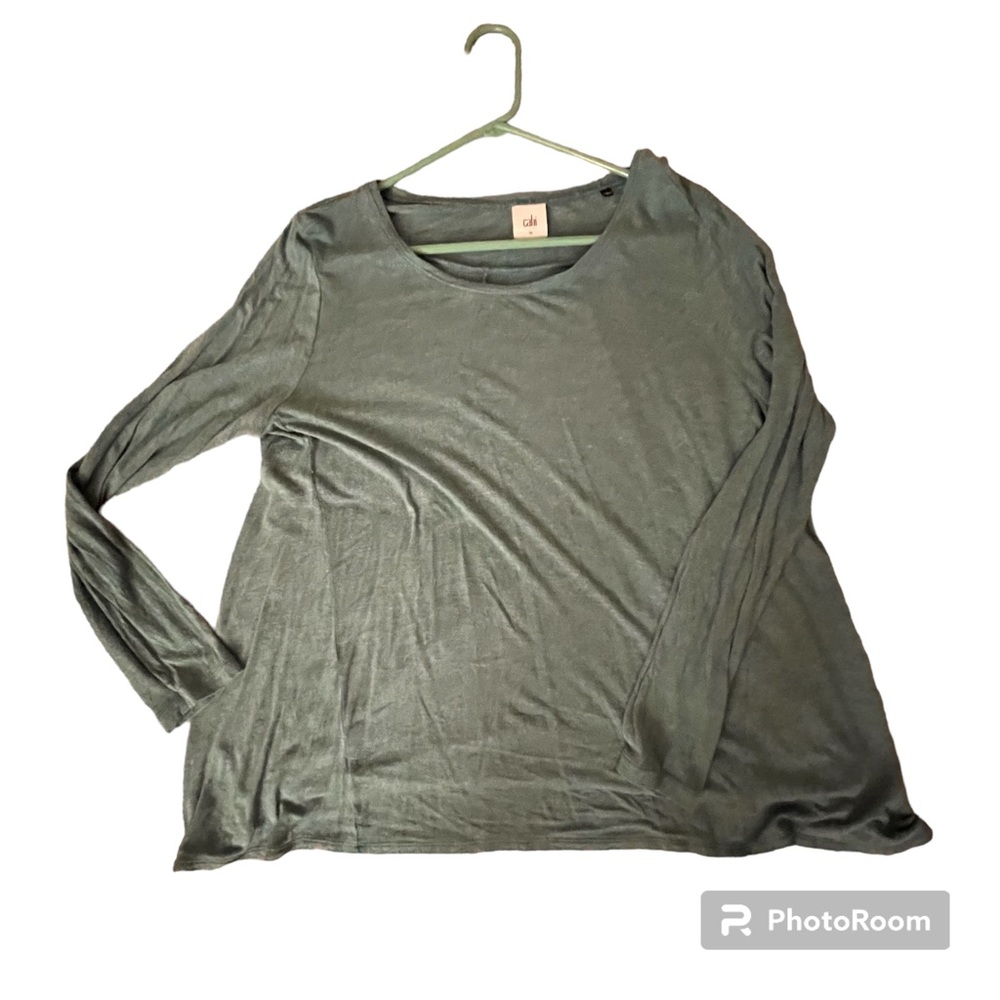 CABI size medium A-line tunic style long sleeve shirt, teal-muted blue/green